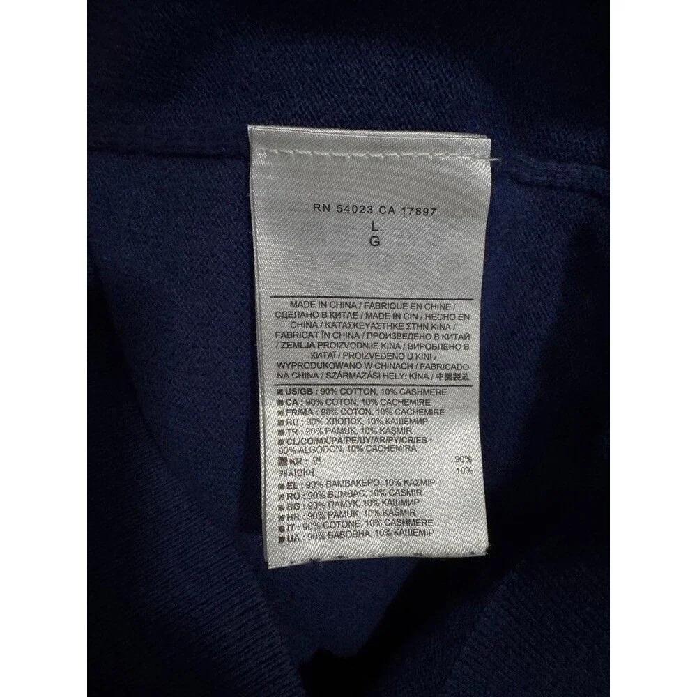 Banana Republic Men's Size LARGE Blue Cotton Cashmere Knit Quarter Zip Sweater